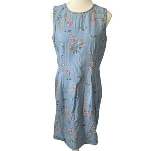 Vtg Faded Glory Denim Dress Womens‎ Floral Sleeveless Midi Casual 90s Buttons
